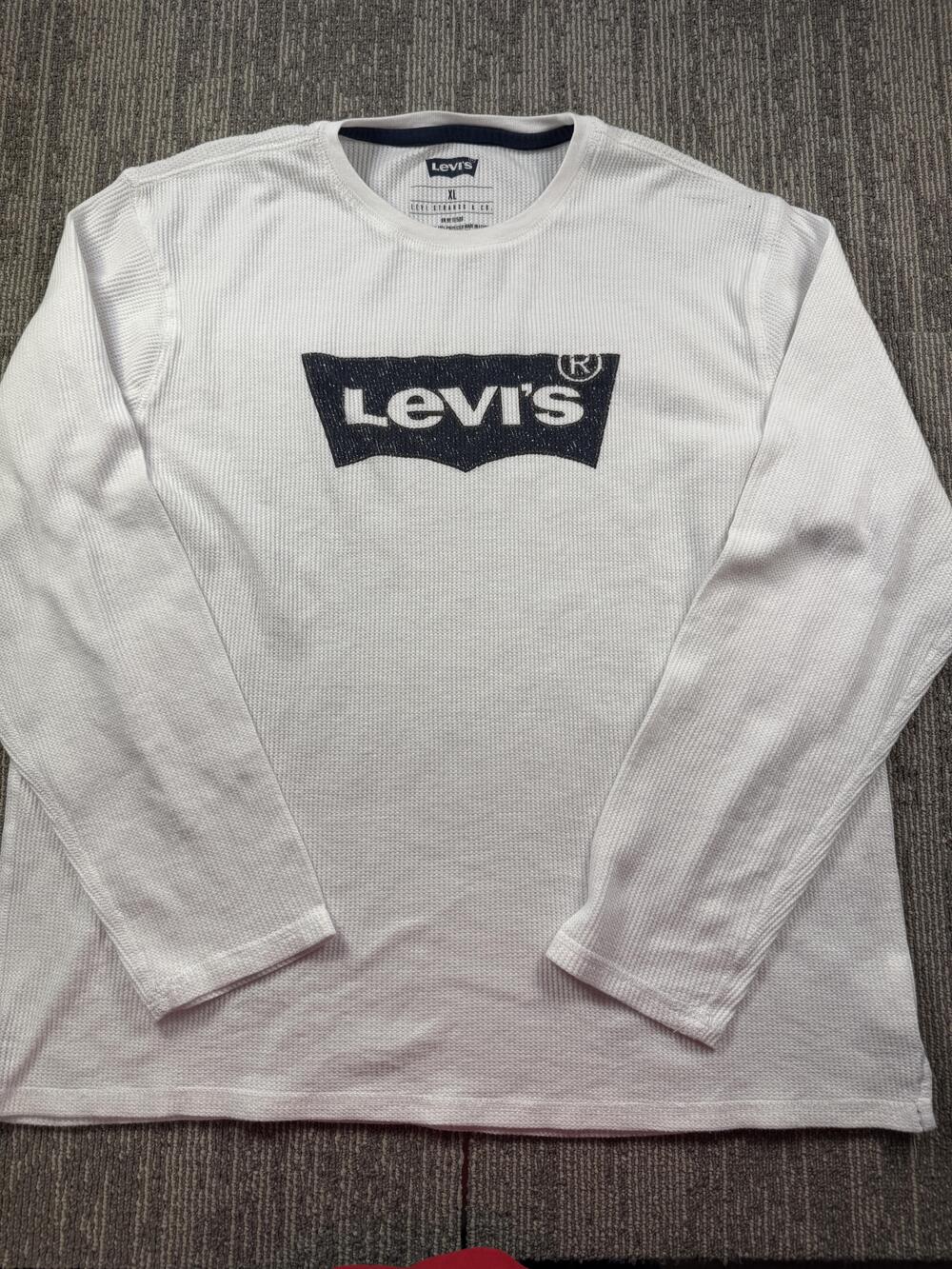 Levis Shirt Mens XL White Long Sleeve Crewneck Thermal Waffle Knit Logo Tee